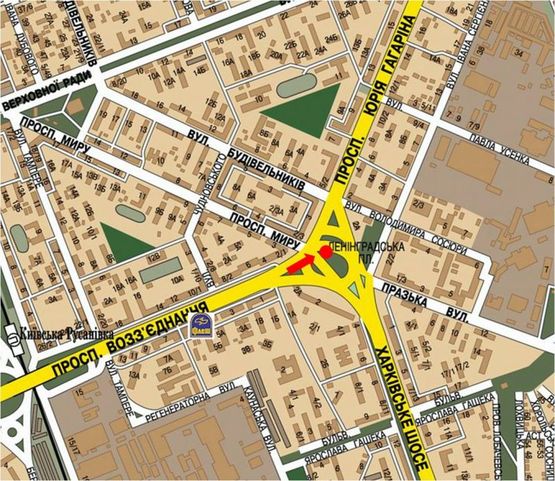 Схема рекламной плоскости по адресу Дарницкая пл. (бывш. Ленинградская пл.), клумба, в сторону Воссоединения пр.