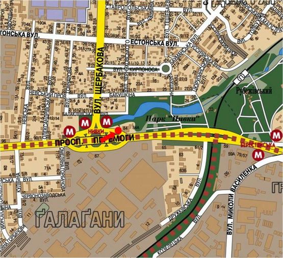 Схема рекламної площини за адресою Победы пр., возле боулинг клуба "Страйк", в сторону ст. м. "Берестейская"