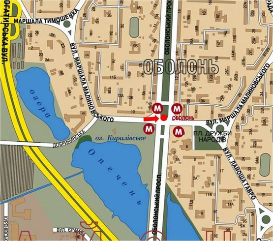 Схема рекламної площини за адресою Оболонский пр. / Малиновского ул., разделитель, в сторону Минская пл., правая