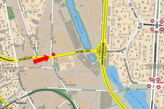 Схема рекламної площини за адресою Луговая ул., 9 / Семьи Кульженков ул. (бывш. Дегтяренка ул.), напротив ТРЦ "Караван", в сторону Богатырской ул.