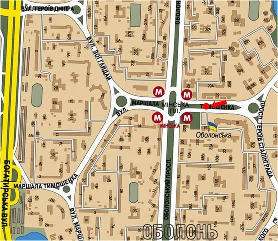 Схема рекламной плоскости по адресу Тимошенко ул., 29, в сторону ст. м. "Минская"