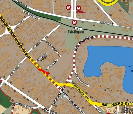 Схема рекламної площини за адресою Новоконстантиновская ул., 2-А, в сторону Межигорская ул.