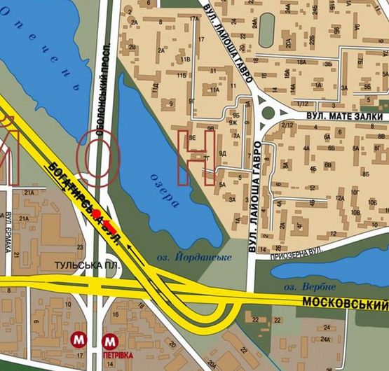 Схема рекламной плоскости по адресу Оболонский пр. / Богатырская ул., между мостовыми эстакадами, в сторону Луговая ул.