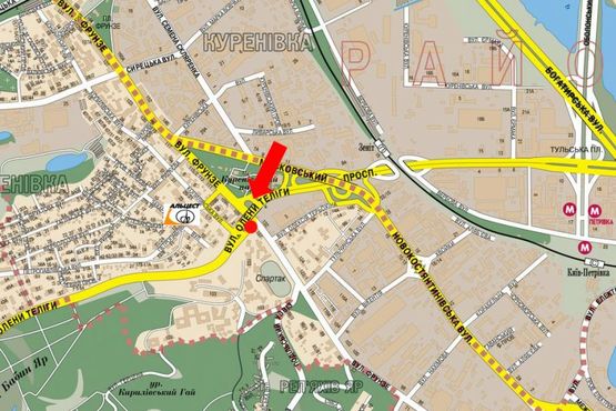 Схема рекламної площини за адресою Телиги ул. / Кирилловская ул. (бывш. Фрунзе ул.), на мосту, в сторону ст. м. "Шулявская"