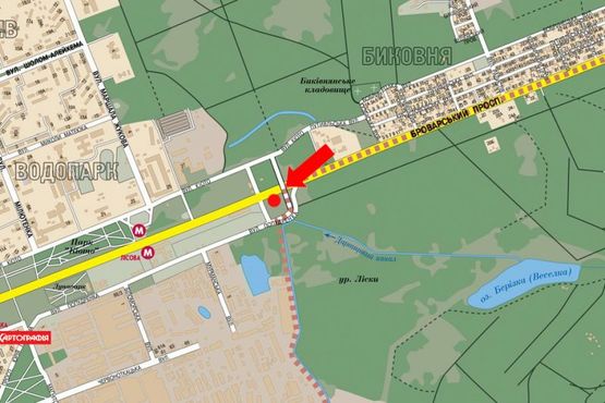 Схема рекламної площини за адресою Броварской пр., в сторону ст. м. Лесная, в сторону Киева, слева