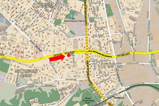 Схема рекламної площини за адресою Правды пр., 6, разделитель, в сторону Вышгородская ул.