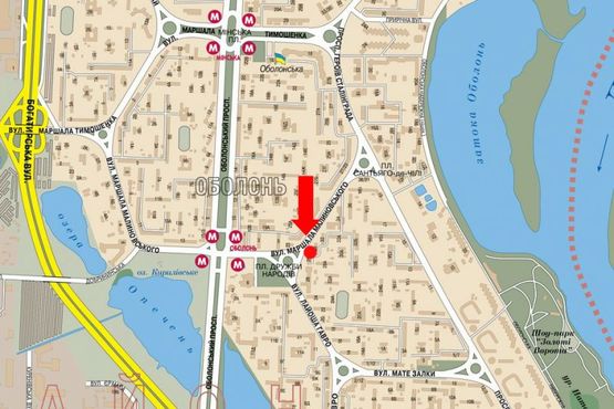 Схема рекламной плоскости по адресу Малиновского ул., 28, в сторону Дружбы Народов пл.