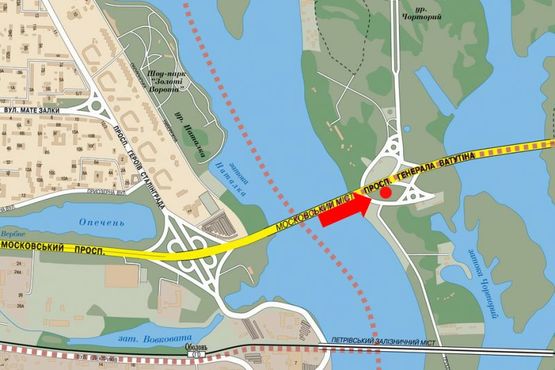 Схема рекламной плоскости по адресу Ватутина пр., 130м к остановки "парк Дружбы Народов", в сторону ж/ м "Троещина"