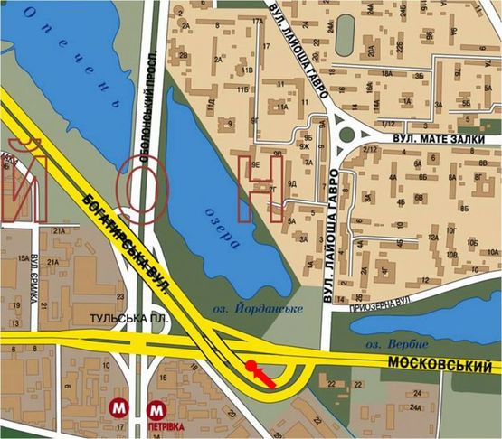 Схема рекламной плоскости по адресу Бандеры пр. (бывш. Московский пр.), заезд на ул. Богатырскую с Бандеры пр. (бывш. Московский пр.), в сторону Луговая ул. Схема рекламной плоскости по адресу Бандеры пр. (бывш. Московский пр.), заезд на ул. Богатырскую с Бандеры пр. (бывш. Московский пр.), в сторону Луговая ул.