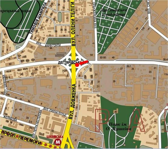 Схема рекламної площини за адресою Дегтяревская ул., 35-Б / Телиги ул., в сторону ст. м. "Берестейская"