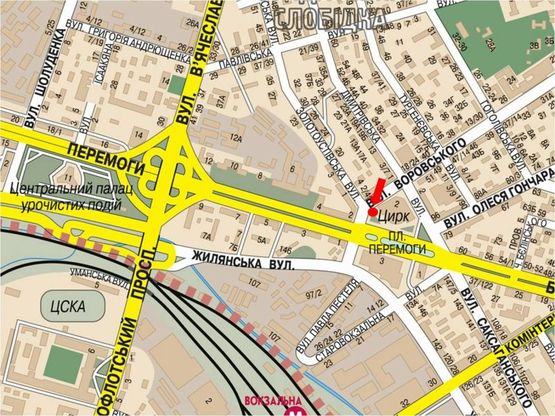 Схема рекламної площини за адресою Дмитриевская ул., 1 / ул. Златоустовская, в сторону Победы пр.