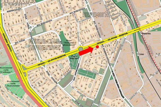 Схема рекламной плоскости по адресу Курбаса пр. / Королева ул., возле рынка "Колибрис", в сторону мост Индустриальный