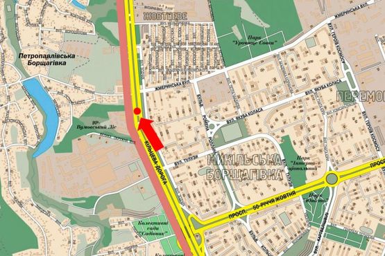 Схема рекламной плоскости по адресу Кольцевая дорога, разделитель, возле супермаркета "Billa", в сторону Победы пр., левая