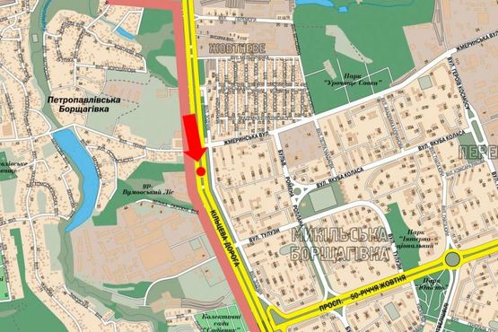 Схема рекламной плоскости по адресу Кольцевая дорога, разделитель, возле супермаркета "Billa", в сторону Одесская пл., правая