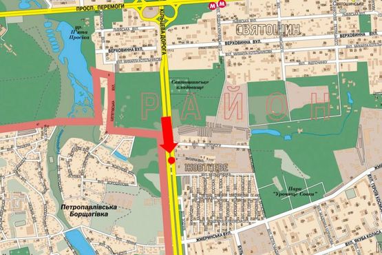 Схема рекламной плоскости по адресу Кольцевая дорога / Победы ул., разделитель, в сторону Одесская пл.