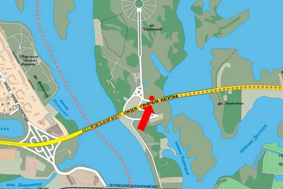 Схема рекламної площини за адресою Ватутина пр., въезд на мост Московский, в сторону Троещины