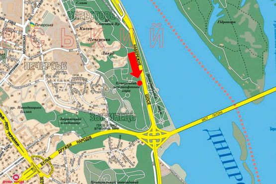 Схема рекламної площини за адресою Набережное шоссе / Печерский Ландшафтный парк, в сторону мост Патона