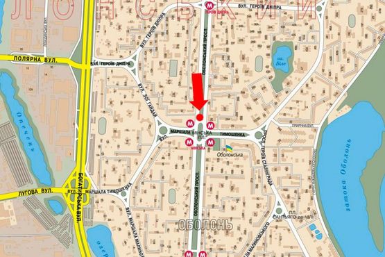 Схема рекламної площини за адресою Оболонский пр., ст. м. "Минская", в центр