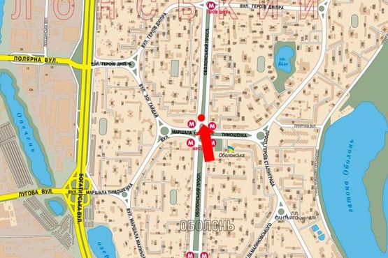 Схема рекламної площини за адресою Оболонский пр., ст. м. "Минская", ТРЦ "Dream Town", в центр