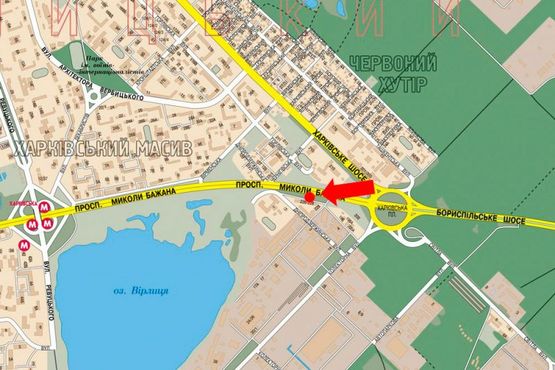 Схема рекламной плоскости по адресу Бажана пр., выезд с Харьковская пл., в сторону ст. м. "Харьковская", правая