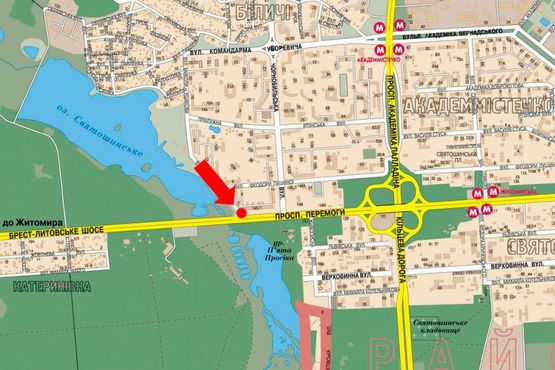 Схема рекламной плоскости по адресу Победы пр. / Ушакова ул., выезд с Ушакова ул., из центра