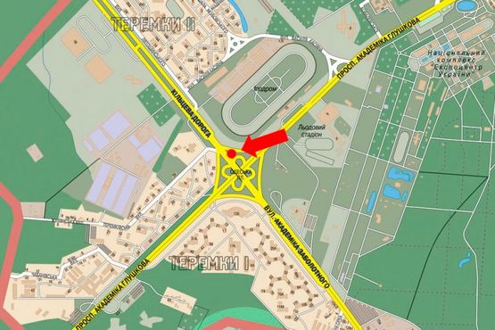 Схема рекламної площини за адресою Одесская пл., выезд с Глушкова пр., в сторону Кольцевой дороги, супермаркета "METRO", "Эпицентр"
