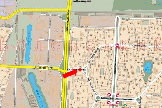 Схема рекламної площини за адресою Героев Днепра ул., 6, в сторону ст. м. "Оболонь"