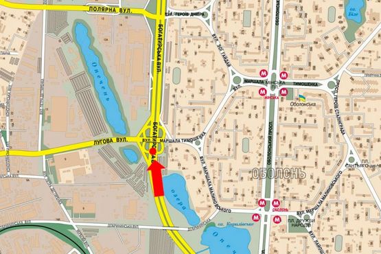 Схема рекламної площини за адресою Богатырская ул. / Тимошенко ул., разделитель, в сторону ст. м. "Минская"