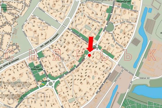 Схема рекламної площини за адресою Маяковского пр., 34 / Сабурова ул., в сторону Ватутина пр.