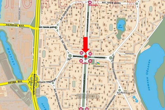 Схема рекламной плоскости по адресу Оболонский пр., 22B, ст. м. "Минская", в центр, правая