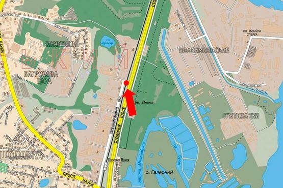 Схема рекламної площини за адресою Столичное шоссе / Пироговский путь ул. (бывш. Краснознаменная ул.), возле АЗС "Shell", в центр