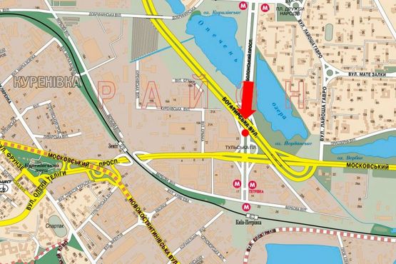 Схема рекламної площини за адресою Оболонский пр. / Богатырская ул., разделитель, в сторону ст. м. "Почайна" (бывш. ст. м. "Петровка")