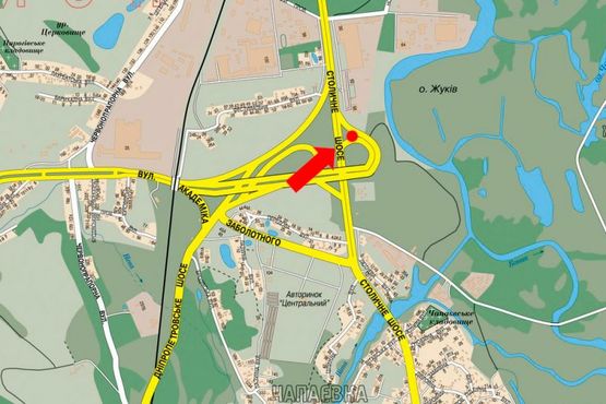 Схема рекламной плоскости по адресу Столичное шоссе, возле АЗС "ВОГ", ТЦ "Домосфера", в сторону ТЦ "АртМолл",Заболотного ул.