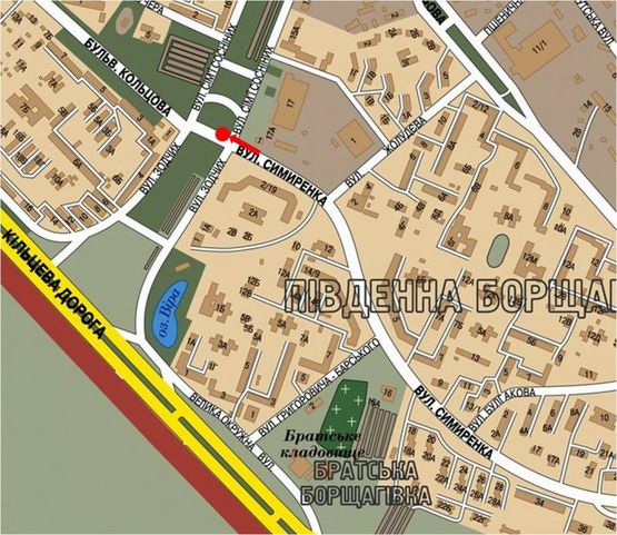 Схема рекламної площини за адресою Семьи Сосниных ул. / Симиренка ул., разделитель, возле ТРЦ "Караван", рынка, в сторону Курбаса пр.