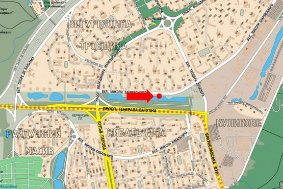 Схема рекламної площини за адресою Закревского ул., 15, в сторону Драйзера ул.