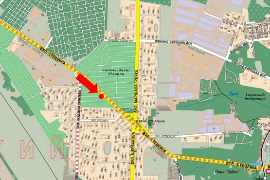 Схема рекламної площини за адресою Стеценко ул., 400м до Туполева ул., в сторону Щербаковского ул. (бывш. Щербакова ул.)