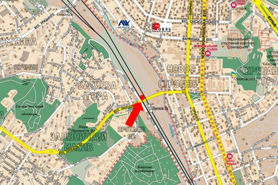 Схема рекламной плоскости по адресу Федорова ул. / Гринченка ул., в сторону Б. Васильковская ул. (бывш. Красноармейская ул.)