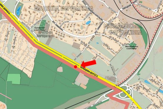 Схема рекламної площини за адресою Кольцевая дорога, за Жулянским мостом над железной дорогой, в сторону Победы пр.