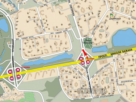 Схема рекламной плоскости по адресу Бажана пр. / Григоренка пр., ст.м. "Позняки", съезд с Григоренка пр. на Бажана пр.