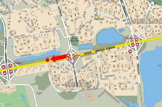 Схема рекламної площини за адресою Бажана пр., напротив клиники "Борис", ст. м. "Позняки", в центр, правый Схема рекламної площини за адресою Бажана пр., напротив клиники "Борис", ст. м. "Позняки", в центр, правый