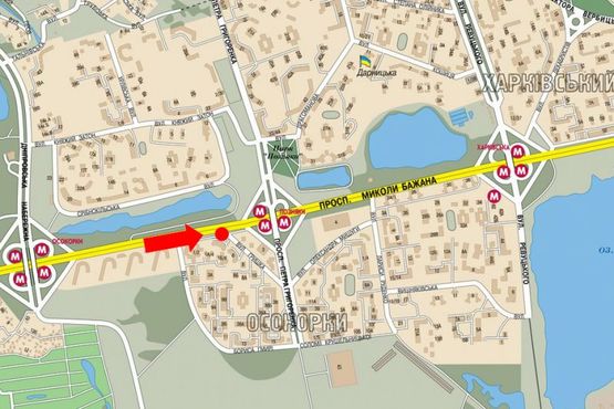 Схема рекламної площини за адресою Бажана пр. / Гришка ул., перед McDonald's, ст. м. "Позняки", из центра, левый