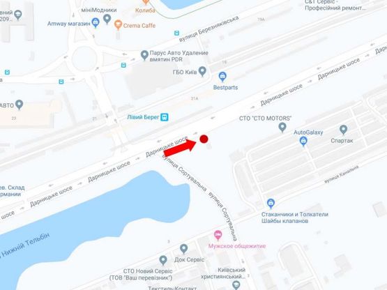 Схема рекламной плоскости по адресу Дарницкое шоссе - ул. Сортировочная, из центра