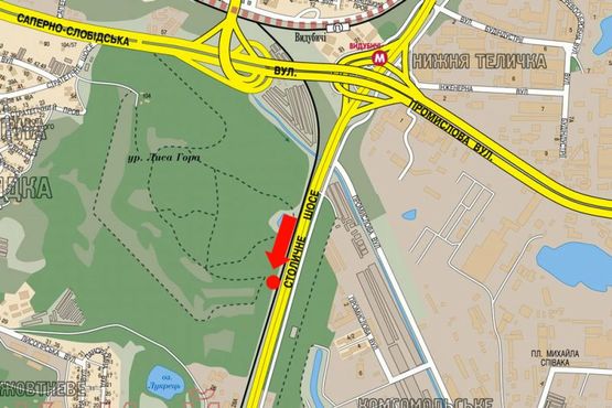 Схема рекламной плоскости по адресу Столичное шоссе, 1000м за мост Южный, из центра