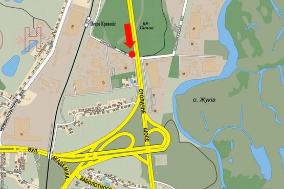 Схема рекламной плоскости по адресу Столичное шоссе / Новопироговская ул., напротив автосалона "Укравто","Mercedez", в сторону Конче-Заспы