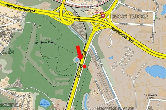 Схема рекламної площини за адресою Столичное шоссе, 900м за мост Южный, из центра