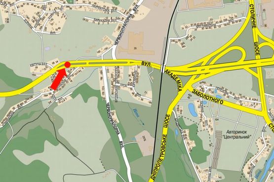 Схема рекламной плоскости по адресу Заболотного ул. / Коммунальная ул., разделитель, правая, в сторону ТРЦ "ART Mall", Столичное шоссе