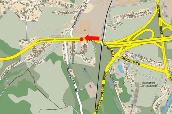 Схема рекламной плоскости по адресу Заболотного ул., 430 м от жд моста, разделитель, в сторону Одесская пл.