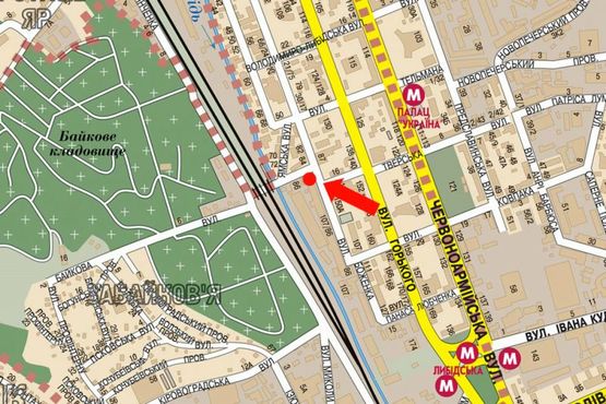 Схема рекламной плоскости по адресу Малевича ул. (бывш. Боженка ул.), 86, на светофоре перед поворотом на Гринченка ул., в центр