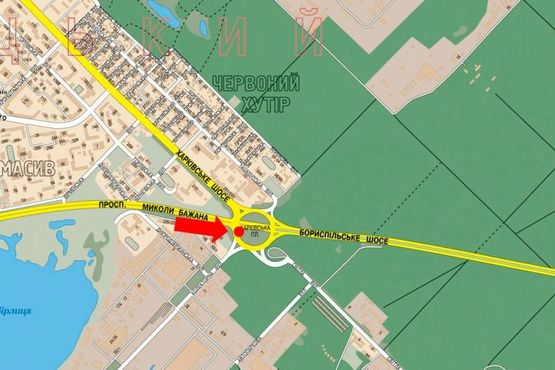 Схема рекламної площини за адресою Харьковская пл., напротив Бажана пр., в сторону Бориспольское шоссе