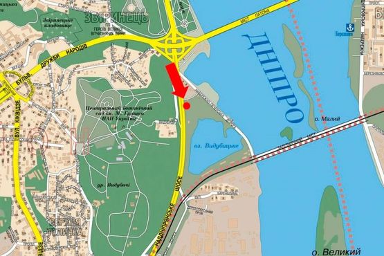 Схема рекламної площини за адресою Надднепрянское шоссе, в сторону мост Южный